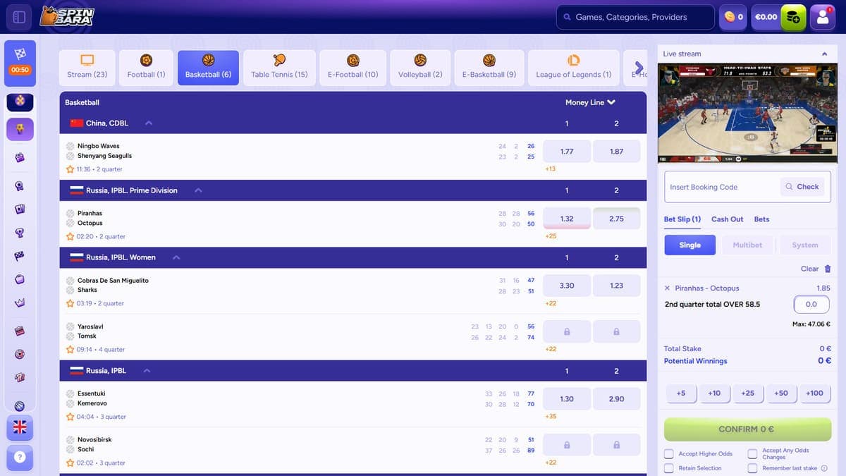 Live betting Spinbara Casino