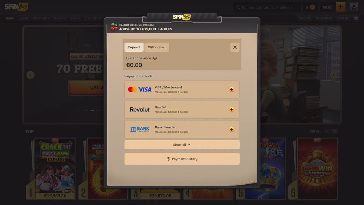 Deposit SpinBoss Casino