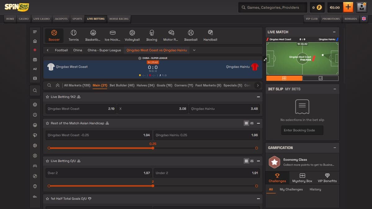 Live betting SpinBoss Casino