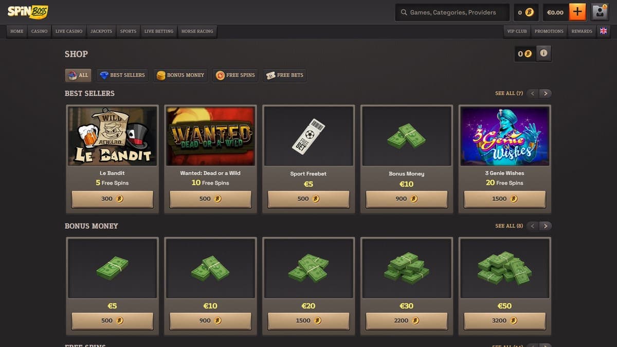 Shop SpinBoss Casino