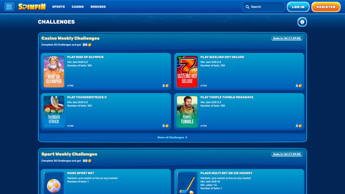 Challenges SpinFin Casino