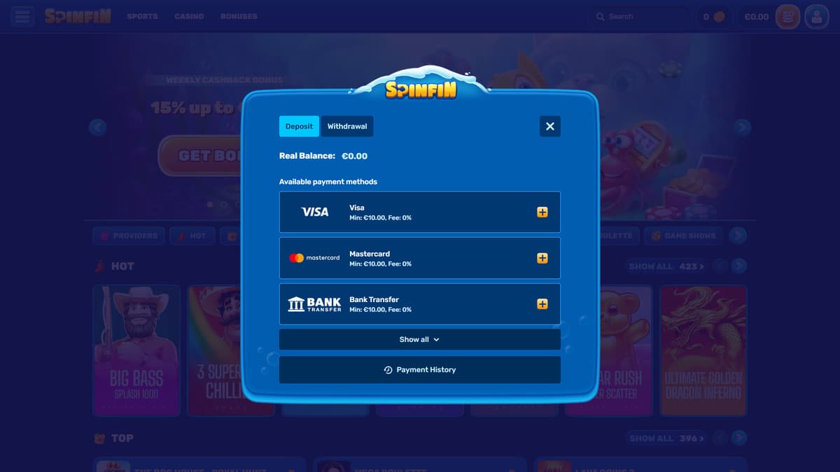 Deposit SpinFin Casino
