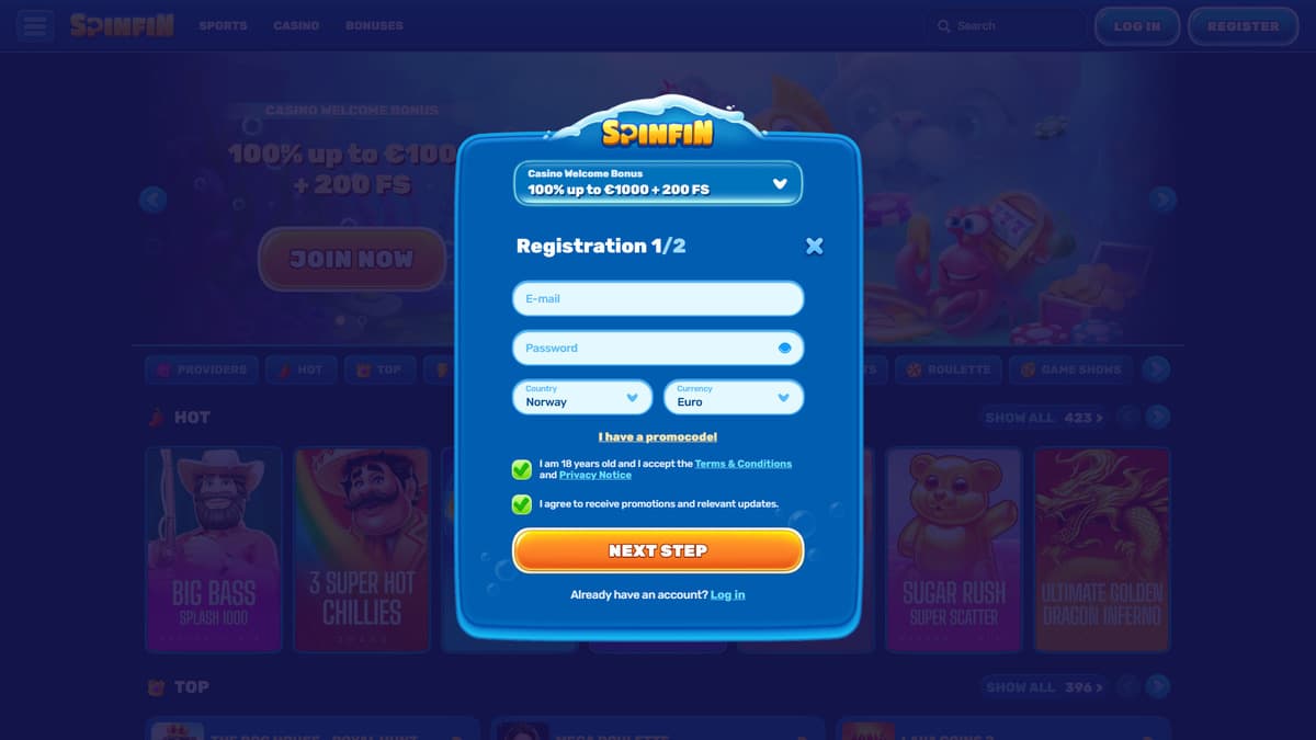 Sign up SpinFIn Casino