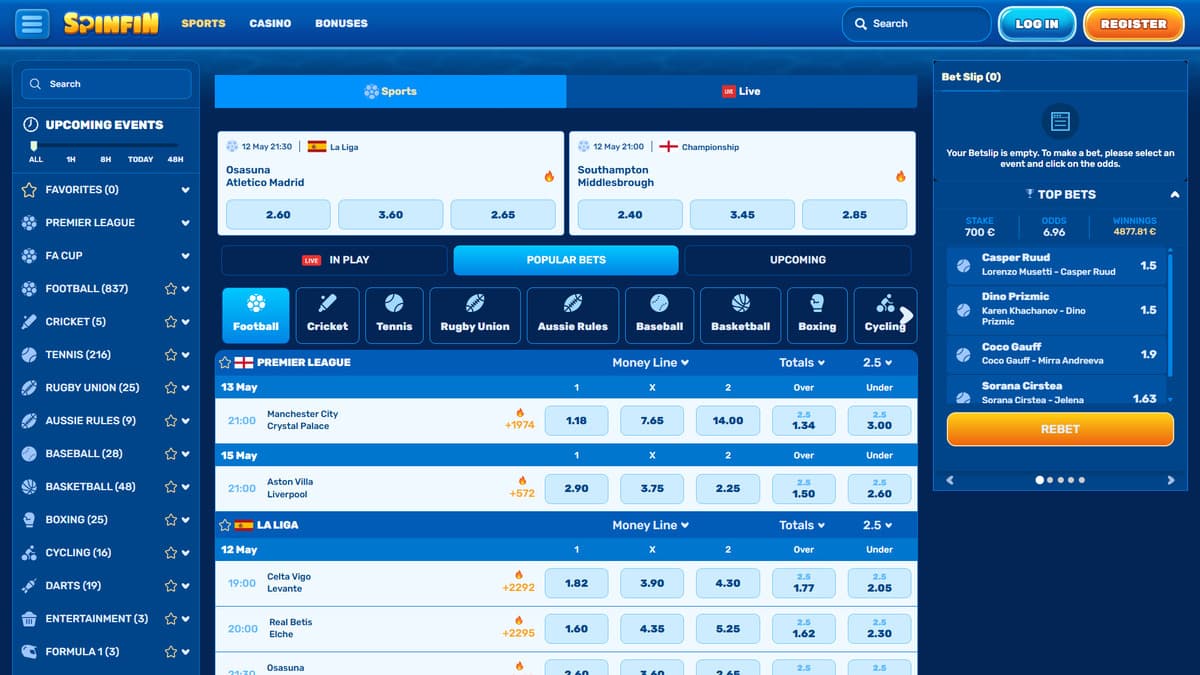Sports betting SpinFin Casino