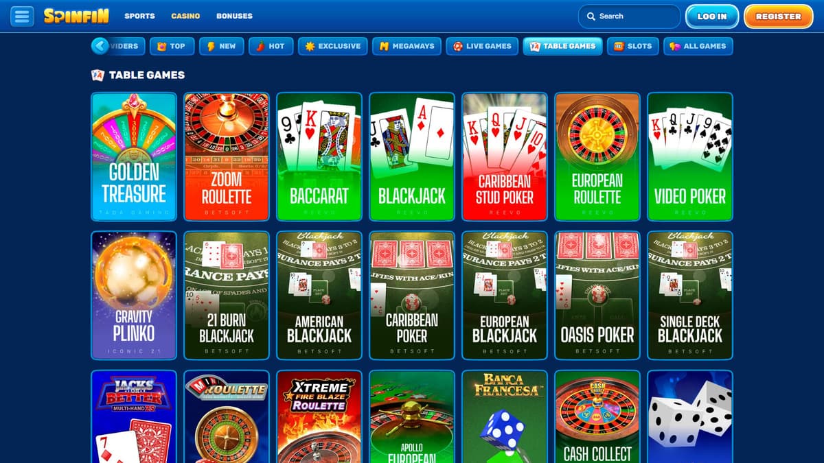 Table games SpinFin Casino