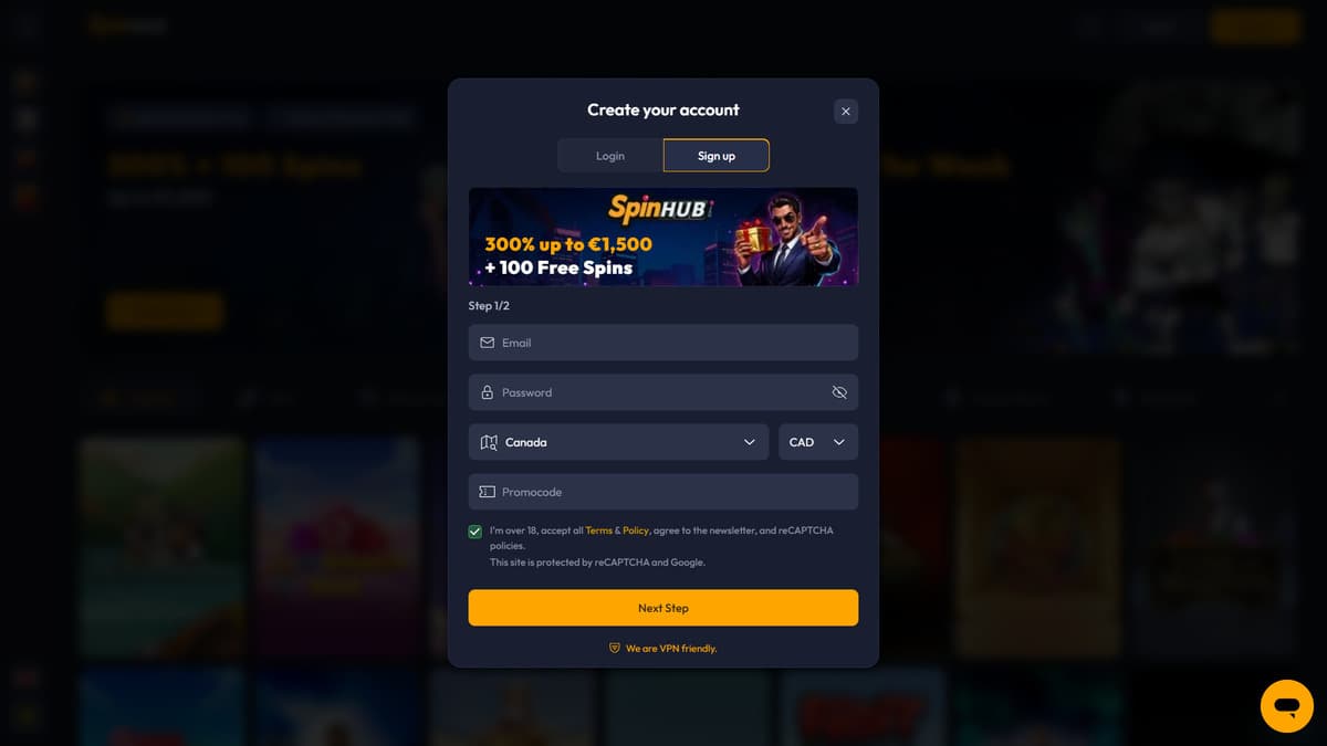 Sign up Spinhub Casino
