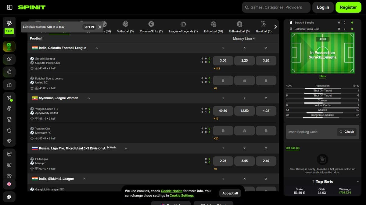 Live betting SpinIT Casino