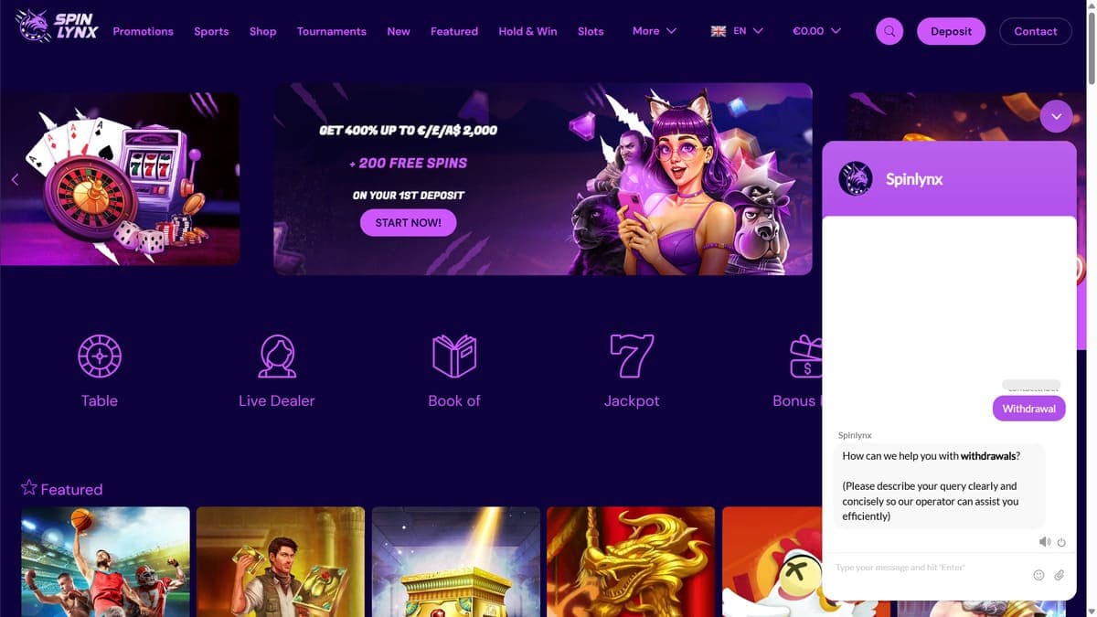 Customer support SpinLynx Casino