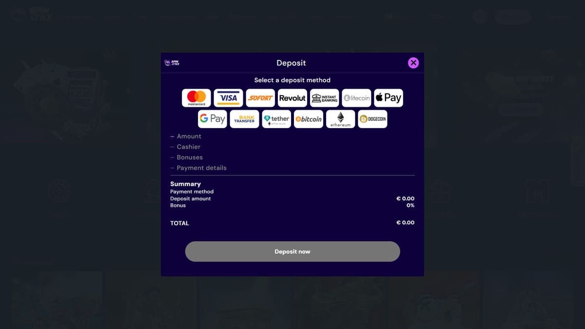 Deposit SpinLynx Casino