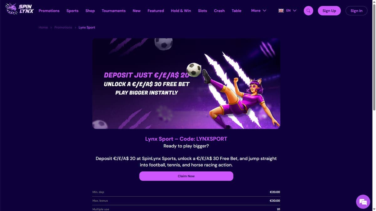 Sports bonus SpinLynx Casino