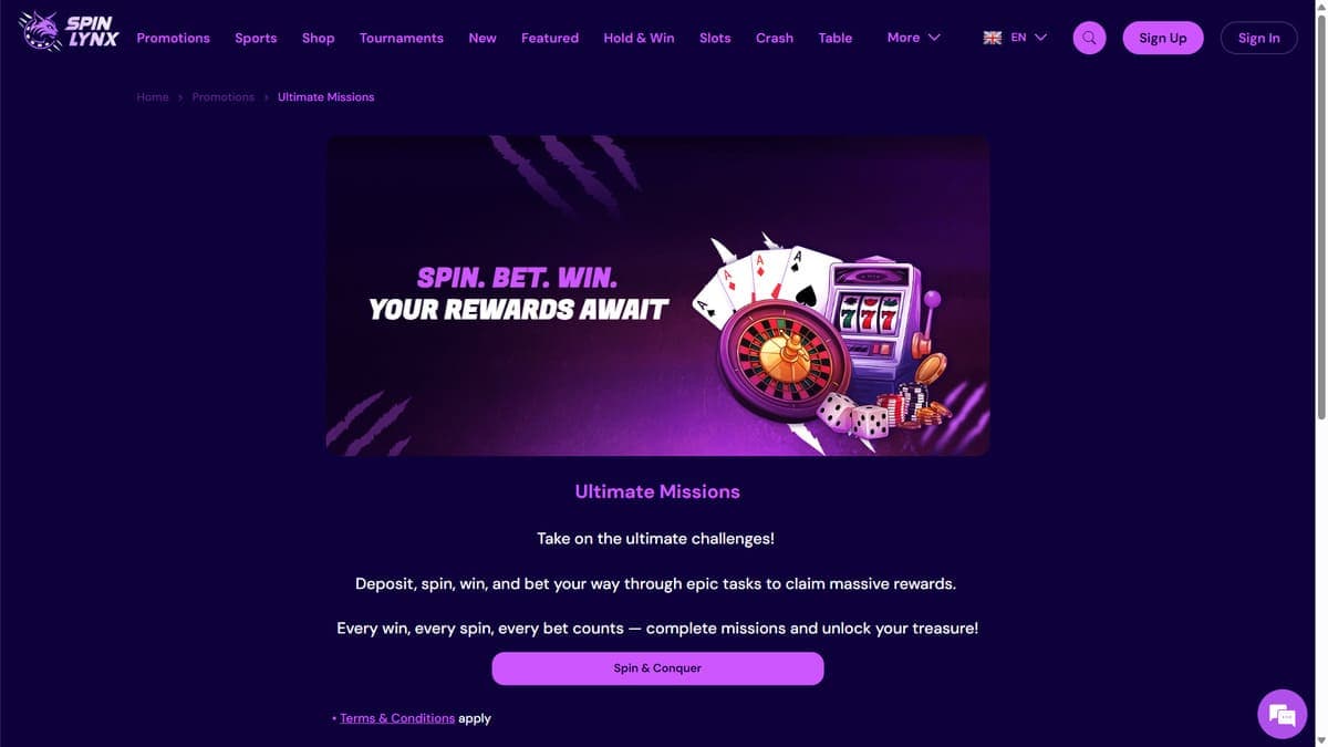 Ultimate missions SpinLynx Casino