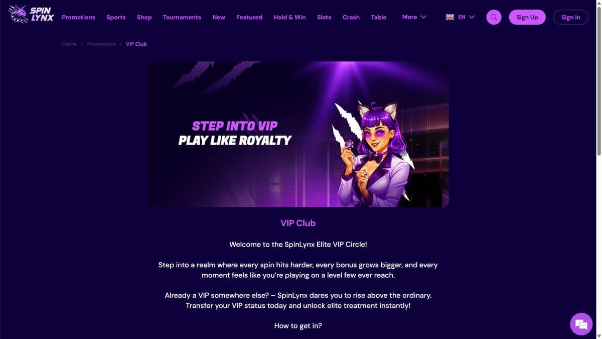 VIP club SpinLynx Casino