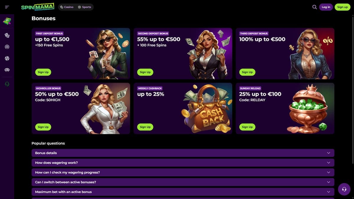 Bonus centre SpinMama Casino