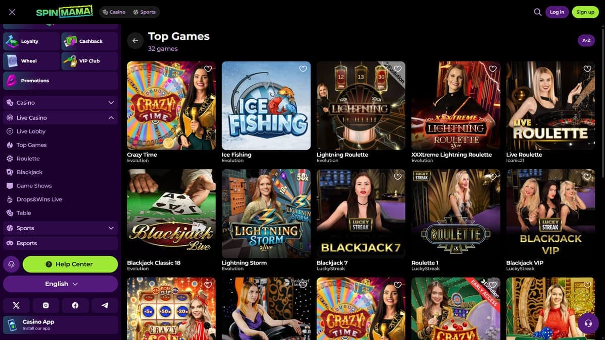 Live Casino SpinMama Casino