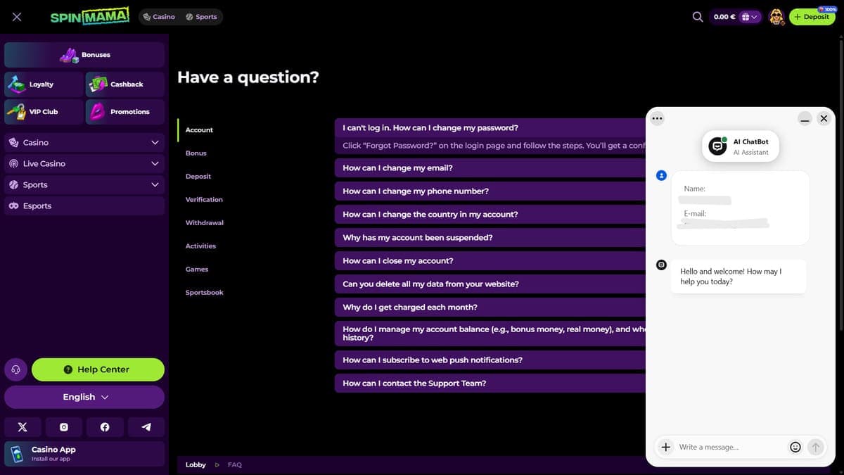 FAQ SpinMama Casino