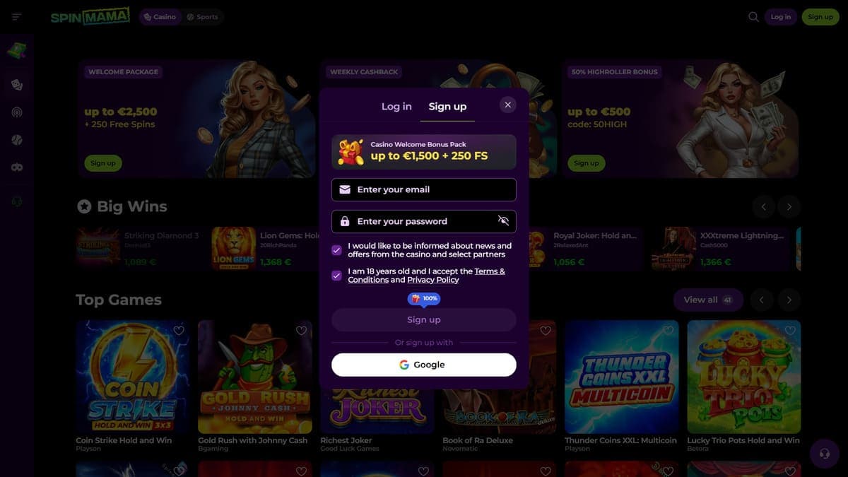 Registration SpinMama Casino