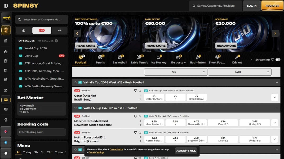 Live sports Spinsy Casino