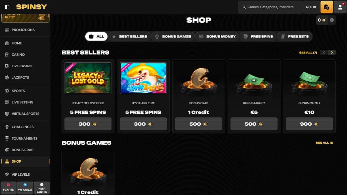 Shop Spinsy Casino
