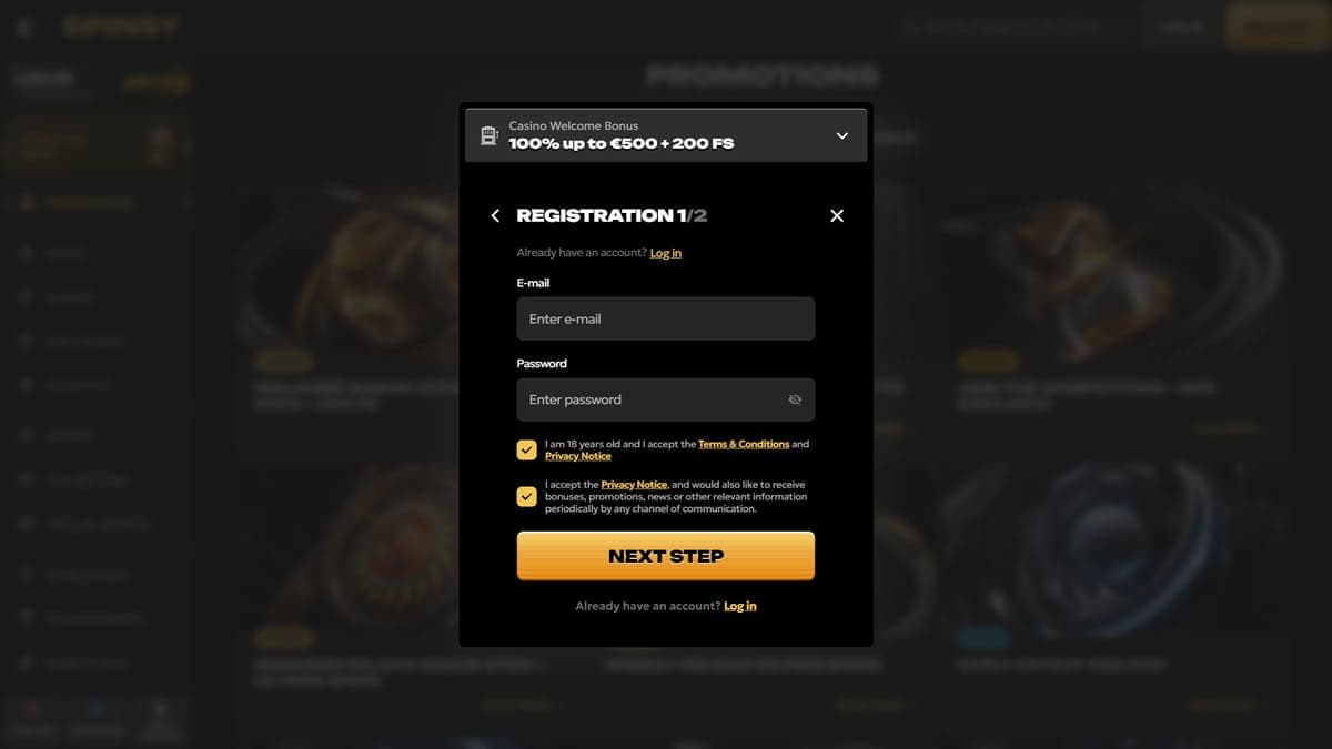 Sign up Spinsy Casino