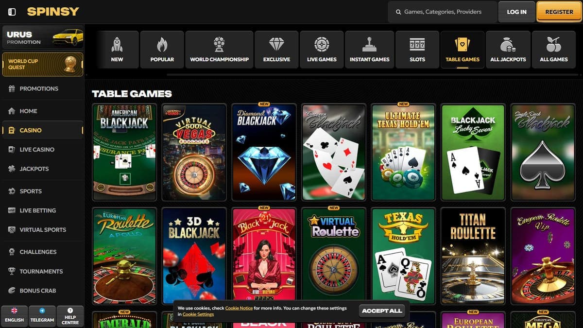 Table games Spinsy Casino