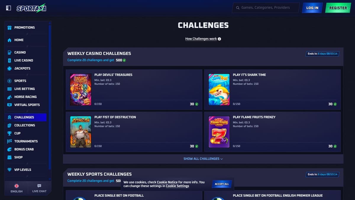 Challenges Sportaza Casino