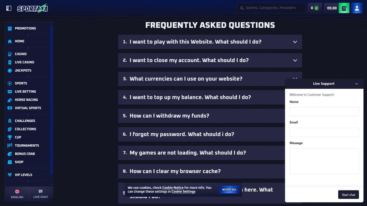Customer service Sportaza Casino