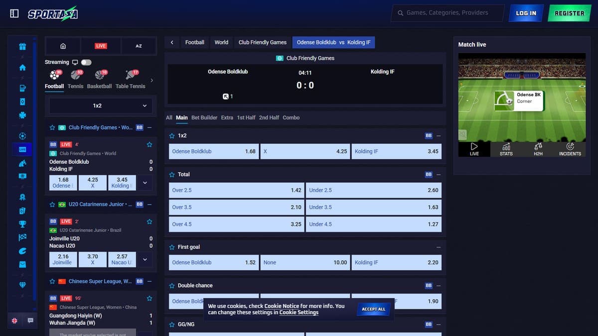 Live betting Sportaza Casino