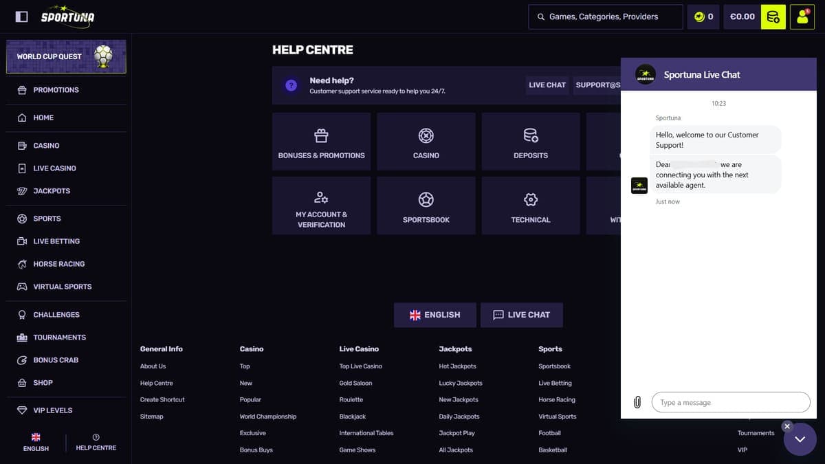 Help centre Sportuna Casino