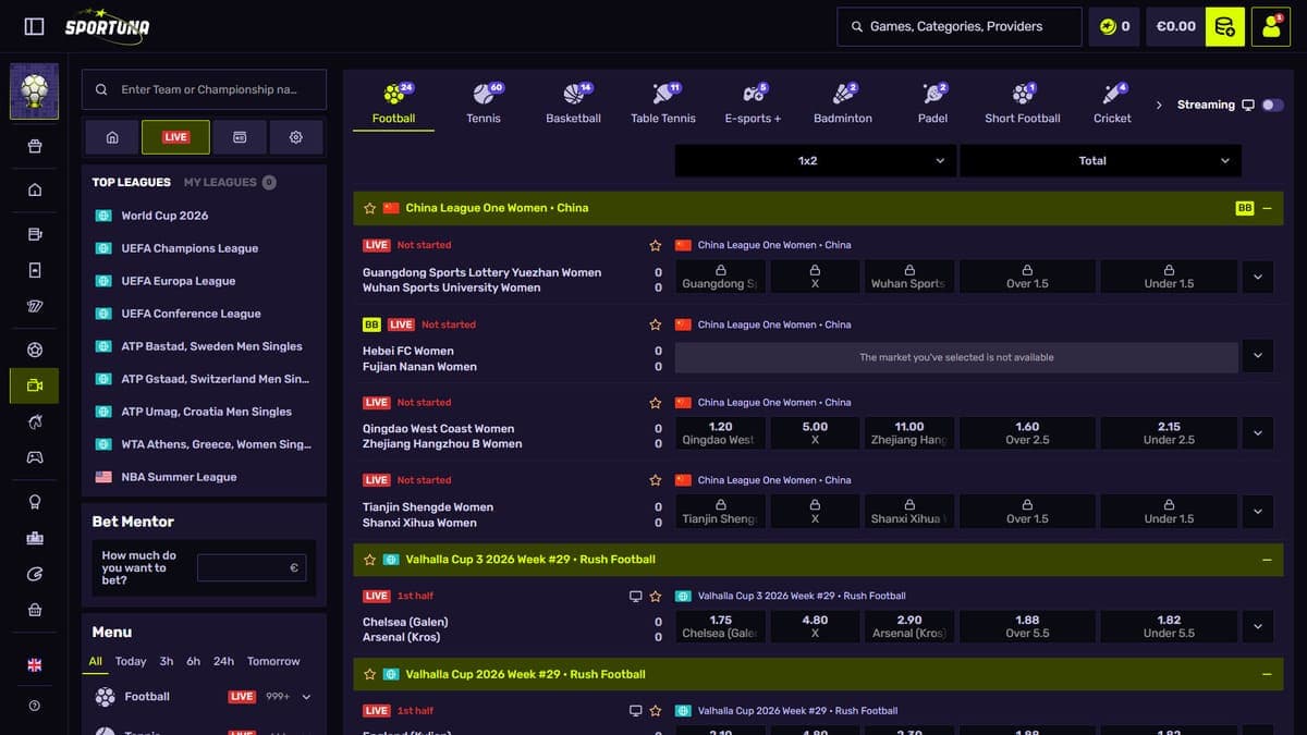 Live betting Sportuna Casino