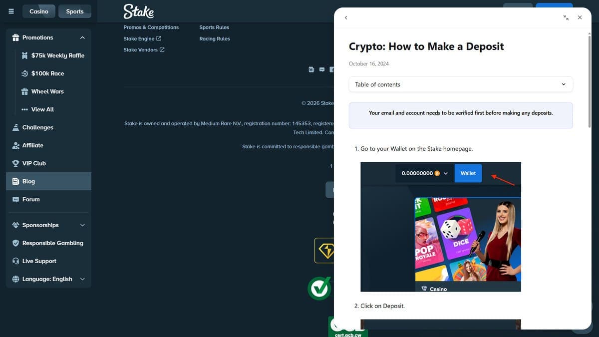 Crypto deposit question Stake Casino