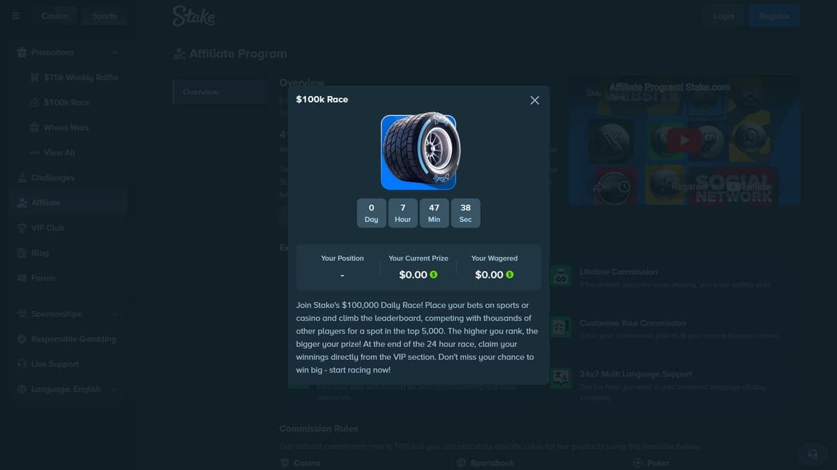Daily race Stake Casino