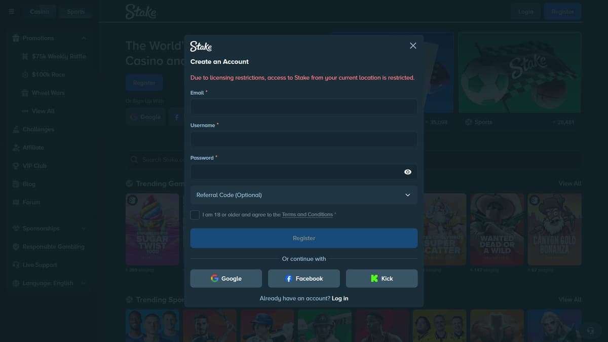 Registration Stake Casino