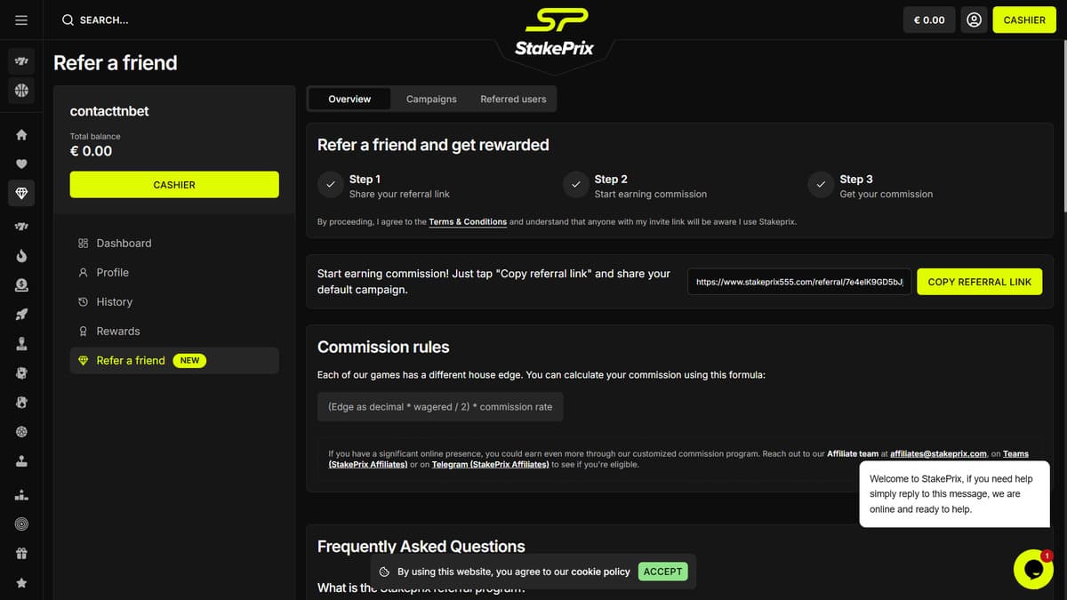 Referral programme StakePrix Casino