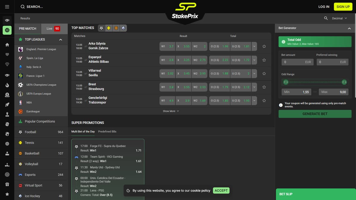 Sports betting StakePrix Casino