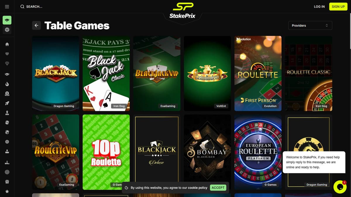 Table games StakePrix Casino