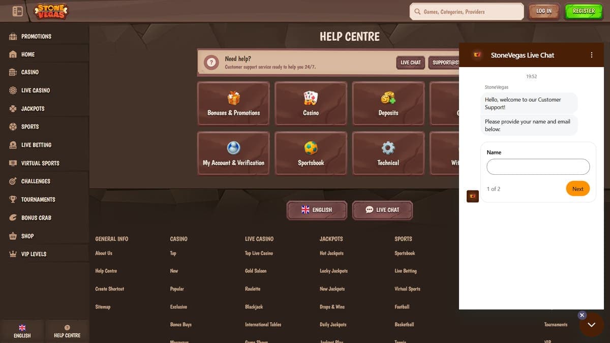 Help centre Stone Vegas Casino