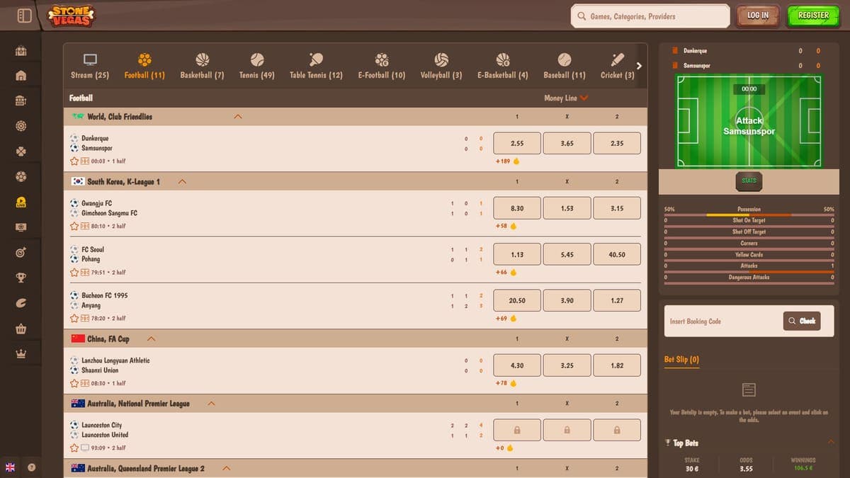 Live match Stone Vegas Casino