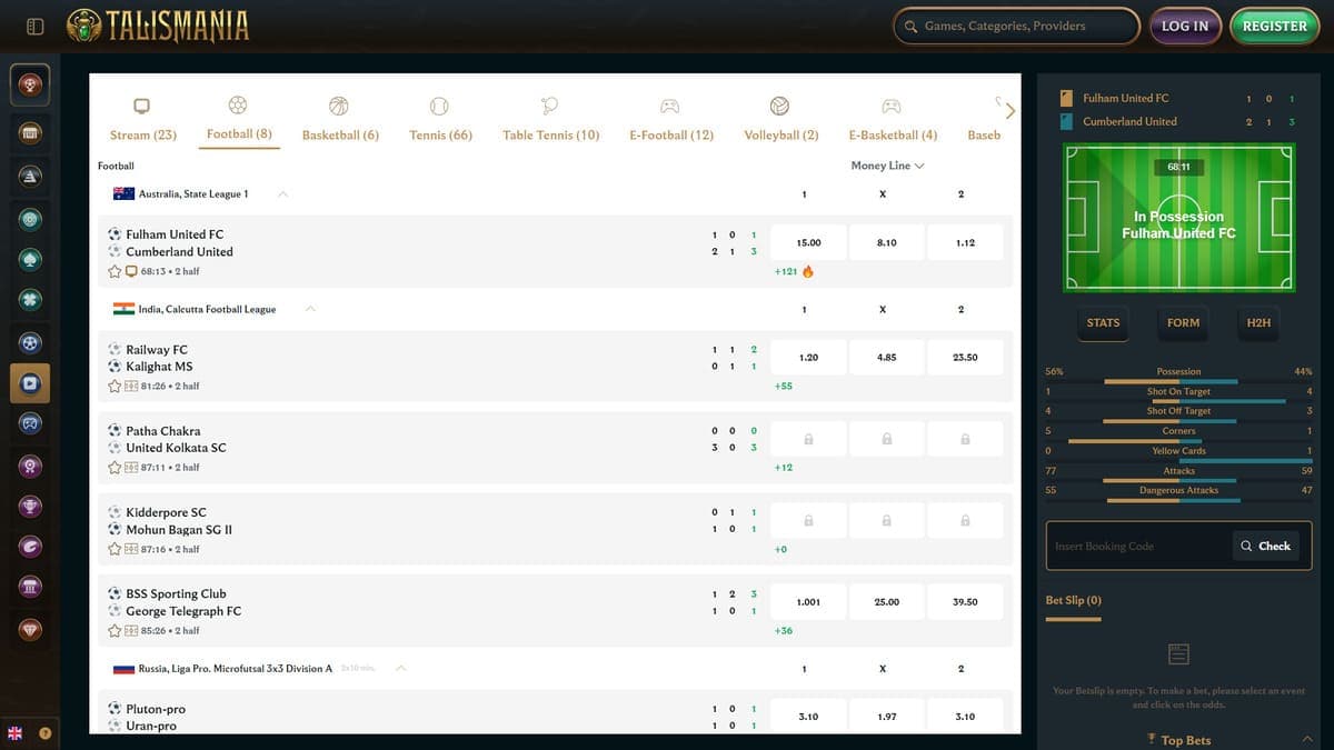 Live betting Talismania Casino