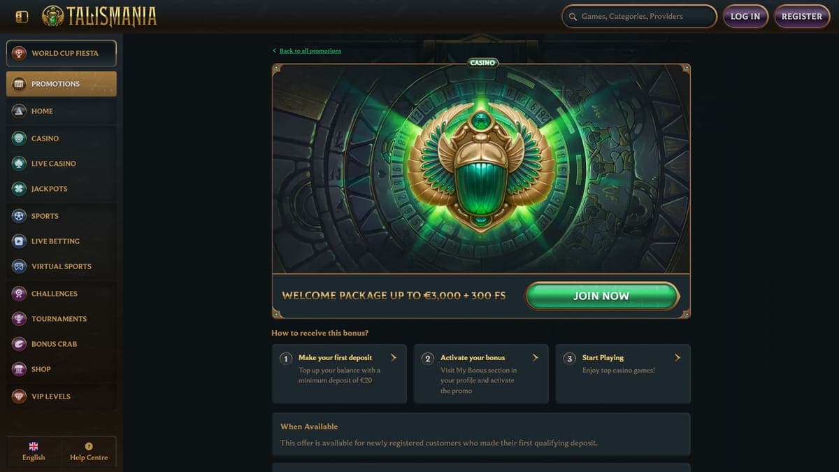 Welcome bonus Talismania Casino