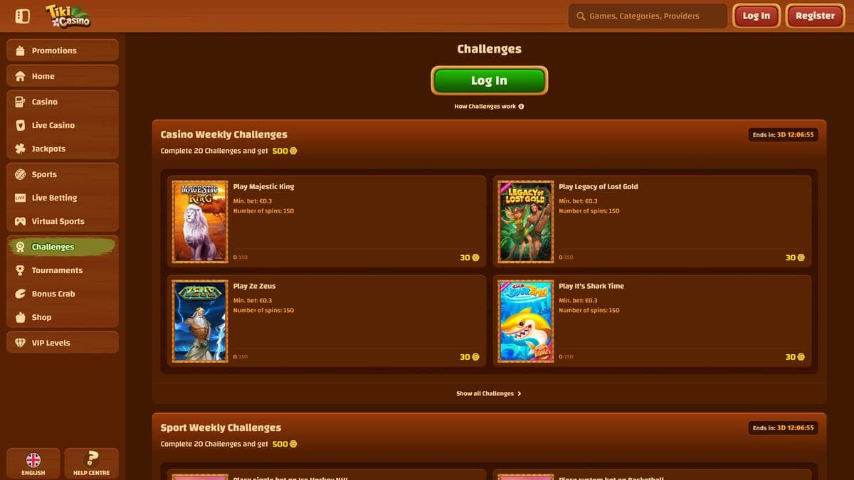 Challenges Tiki Casino