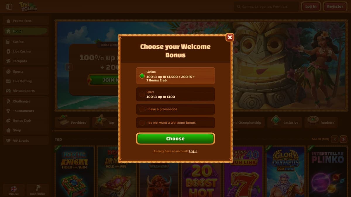 Registration Tiki Casino