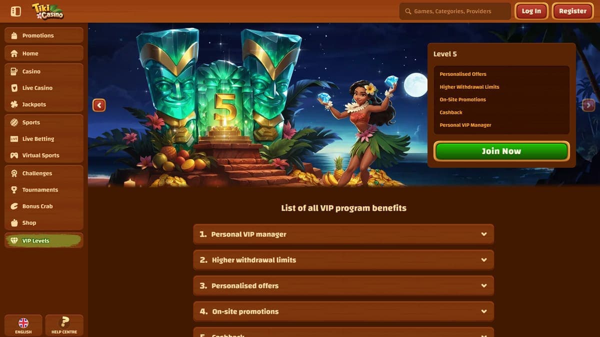 VIP programme Tiki Casino