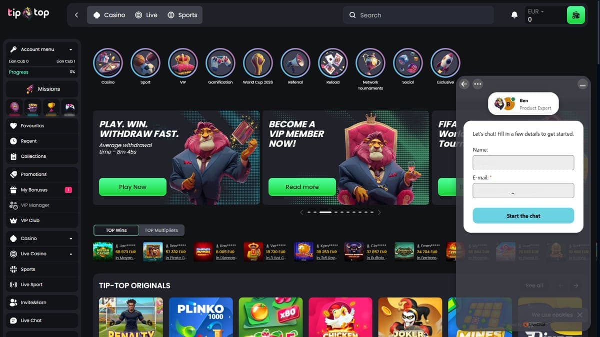 Customer service Tip Top Bet Casino