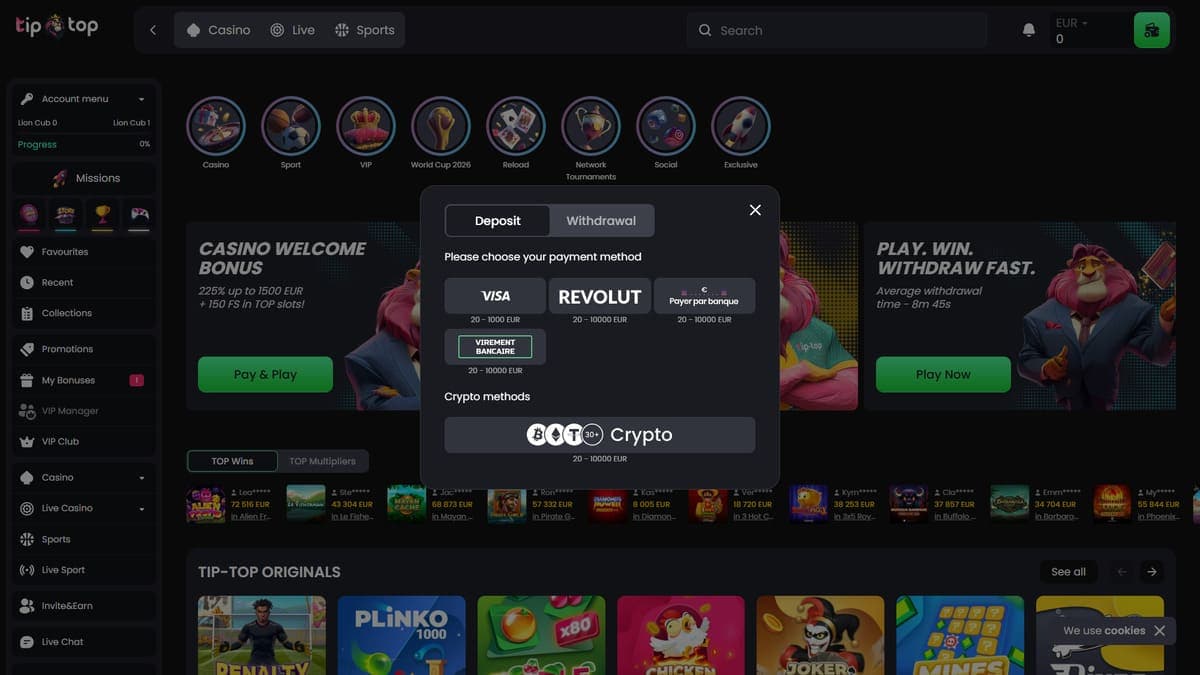 Deposit Tip Top Bet Casino
