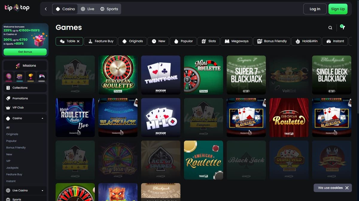 Table games Tip Top Bet Casino