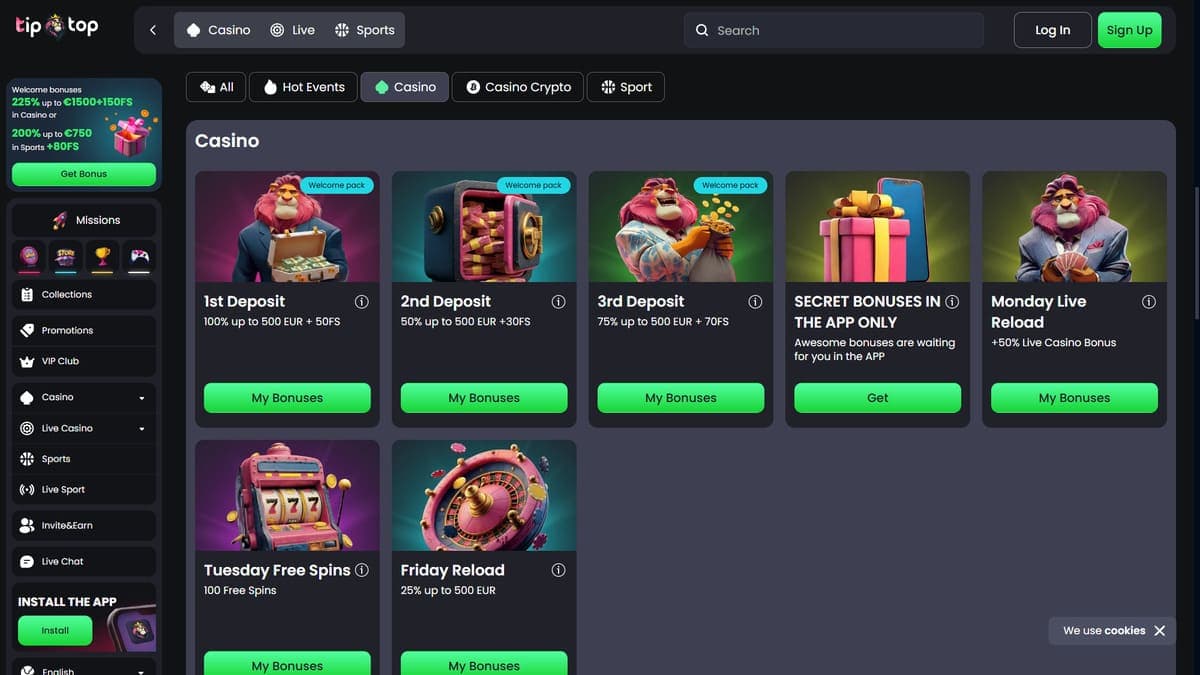Regular bonus Tip Top Bet Casino