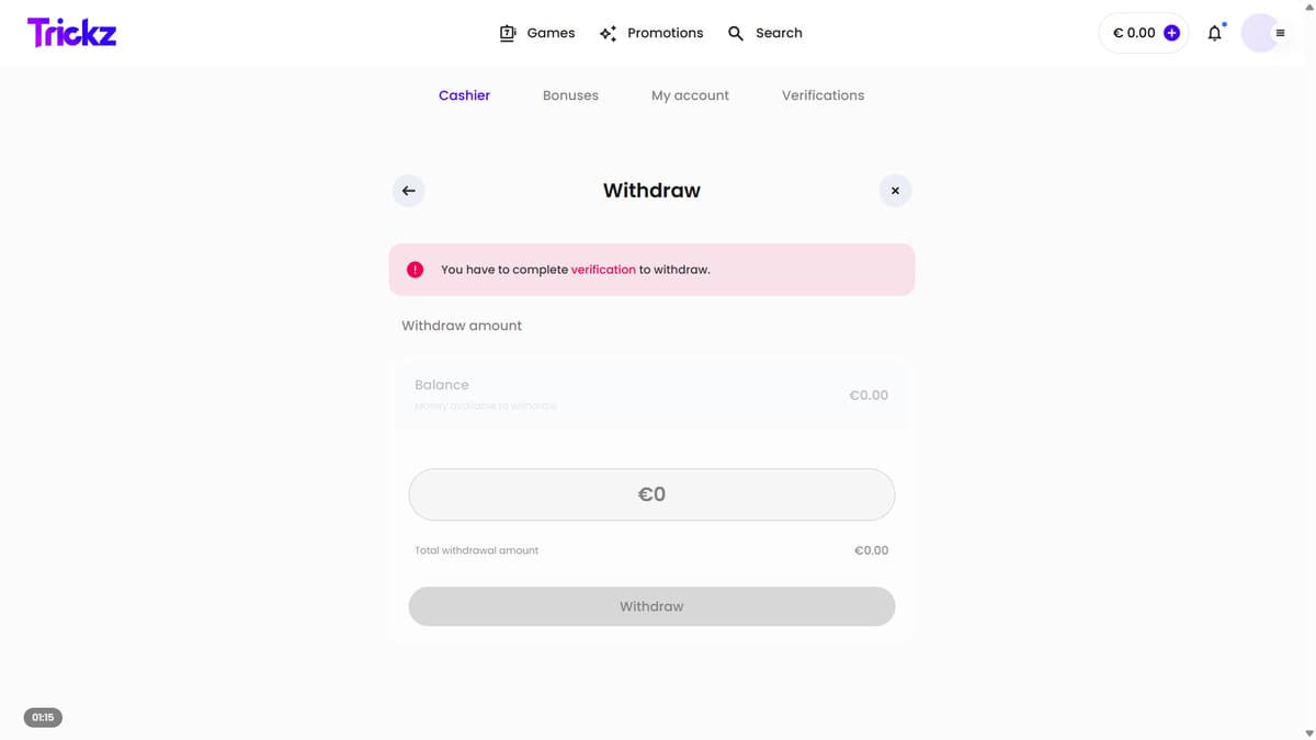 Withdraw Verification Trickz Casino