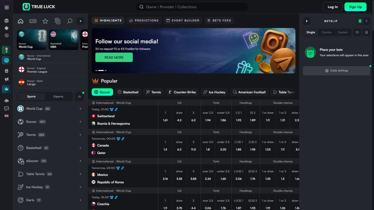 Sports betting TrueLuck Casino