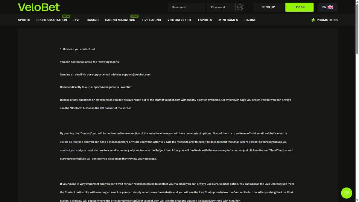 FAQ Velobet Casino