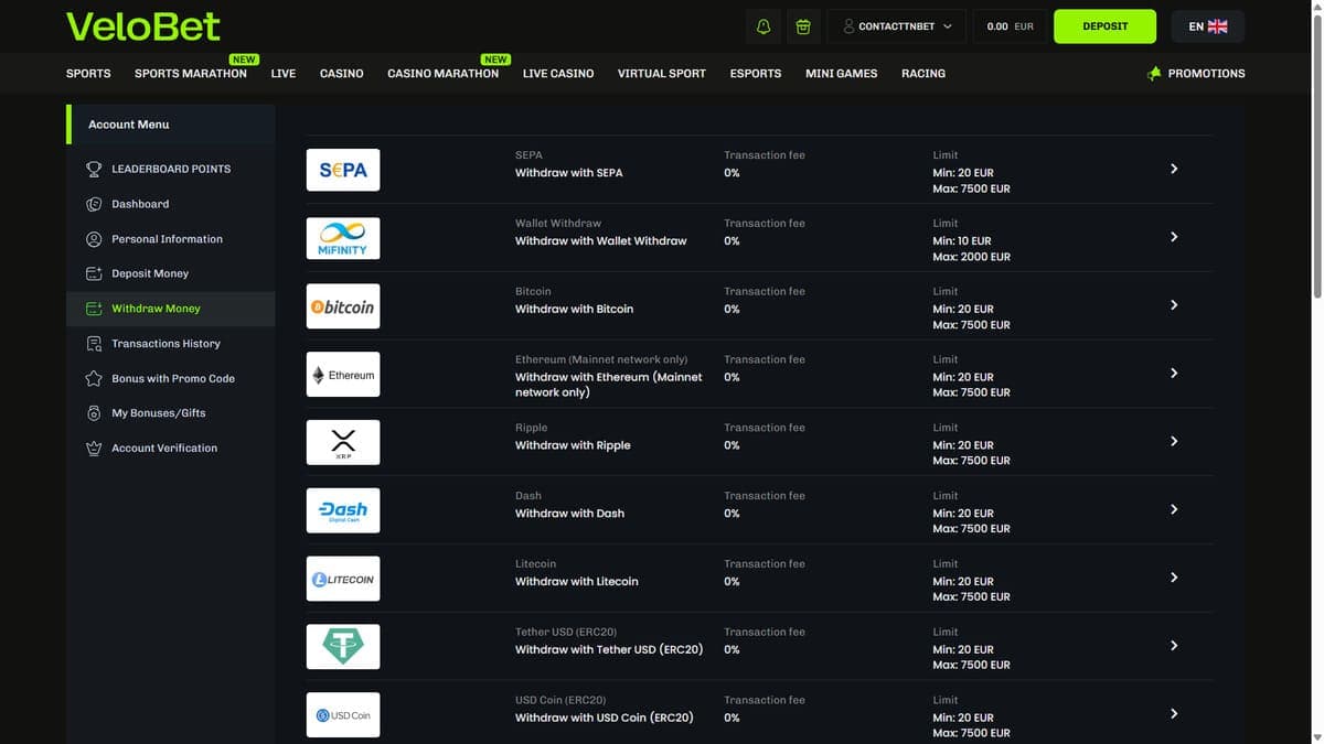 Withdraw Velobet Casino